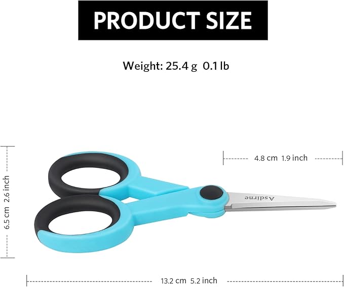 5??Detail Scissors, Embroidery Scissors with Sharp Stainless Steel Blade and Soft Handles, Great for Sewing, Craft, Office and School, 3 Pcs, Blue/Black