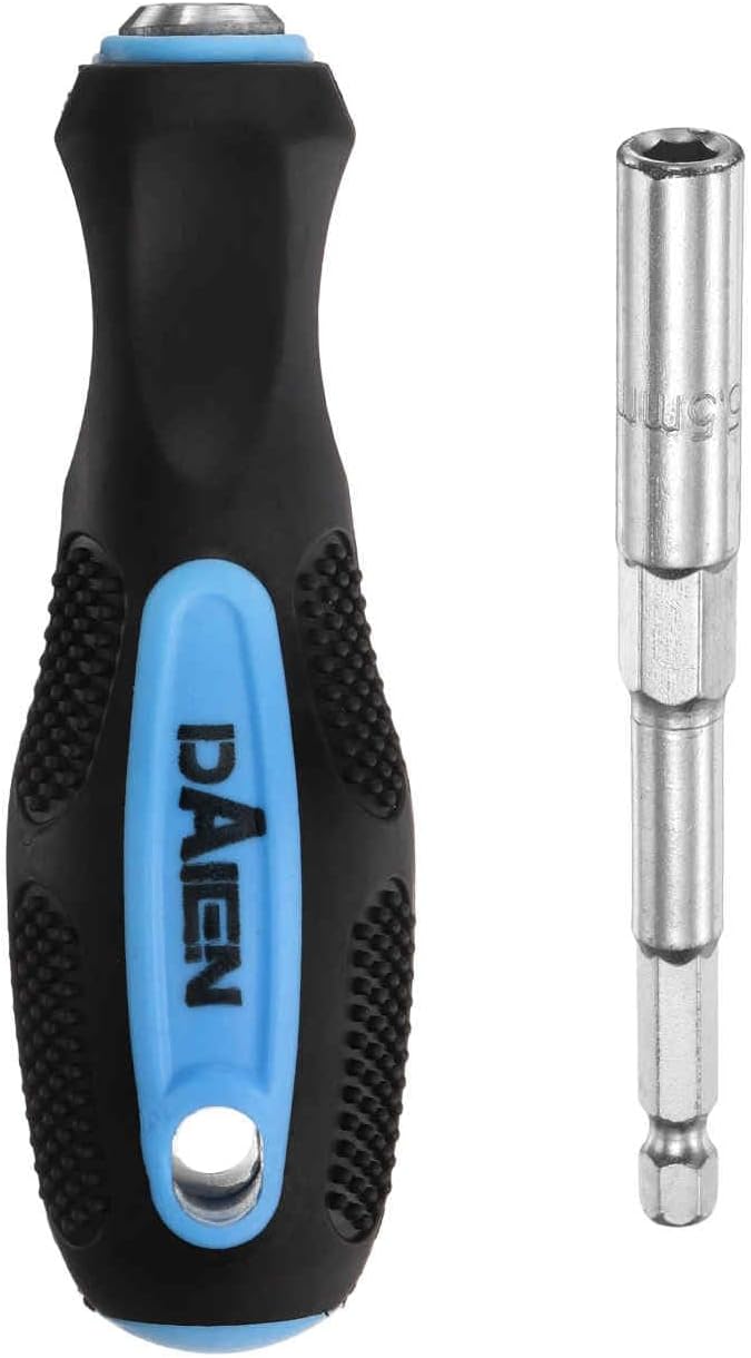HARFINGTON Metric Nut Driver 5.5mm CR-V Non-Magnetic Detachable Tip Hollow Shafts Hex Socket Screwdriver with Anti-Slip Handle for Automobile Repair Bit Driver, Blue/Black