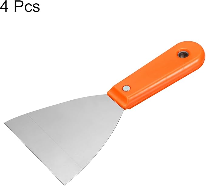 HARFINGTON 4pcs Carbon Steel Putty Knife 4" Plastic Handle Spreading Drywall Flex Putty Scraper for Wallpaper Wall Taping Scraping Paint, Orange