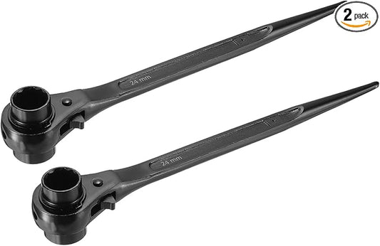 uxcell 24 x 27mm 12-Point Scaffold Podger Ratchet Spanner Ratcheting Socket Wrench Tool (Black) 2pcs