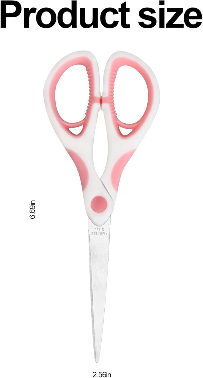 Multipurpose Stainless Steel Scissors 6.7" Pink Sharp Shears Comfort-Grip Scissors for Fabric Craft Office Supplies (Pink)