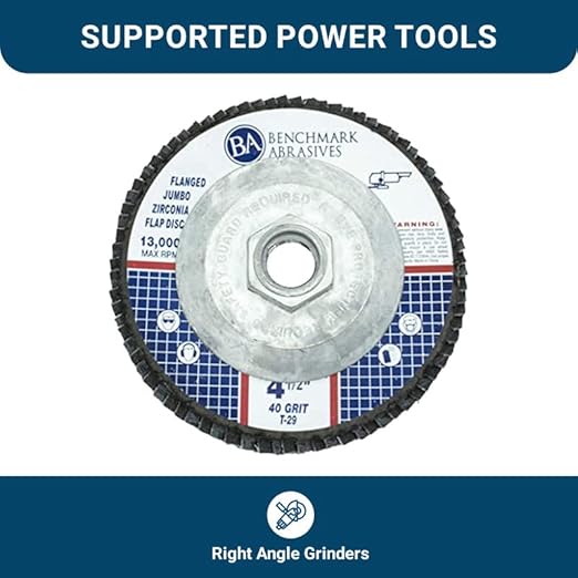 Benchmark Abrasives 4.5" x 5/8"-11 Premium High Density Jumbo Zirconia Type 29 Flap Discs 4 1/2 for Angle Grinder, Sanding Discs, Finishing - Grinding Wheels 4 1/2 Inch (10 Pack) - 40 Grit