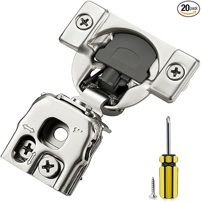 Ravinte 20 Pack 10 Pairs 1 inch Overlay Cabinet Hinges Kitchen Soft Close Cabinet Hinges Hidden Door Hinge for Kitchen Cabinet Hinges Stainless Steel Adjustable Hinges Satin Nickel Cabinet Hardware