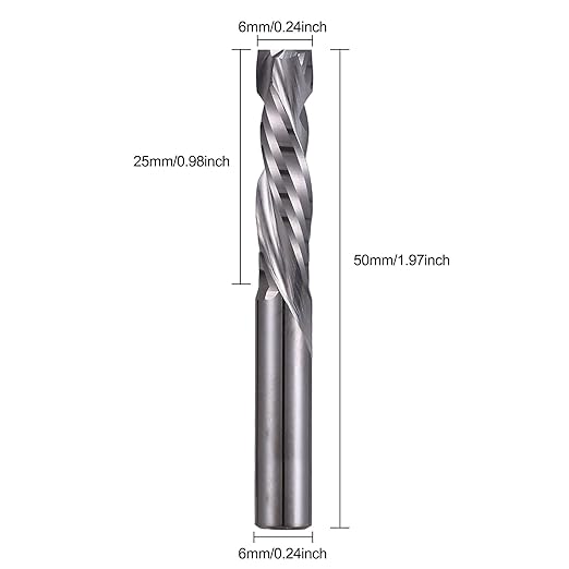 HOZLY 5Pcs Carbide Compression Router Bit Up&Down 2 Flutes End Mills 6mm（0.236inch） Shank with 6mm（0.236inch Cuting Dia for CNC Mill Machine Wookwork 3D Profile Detail Engraver Carving