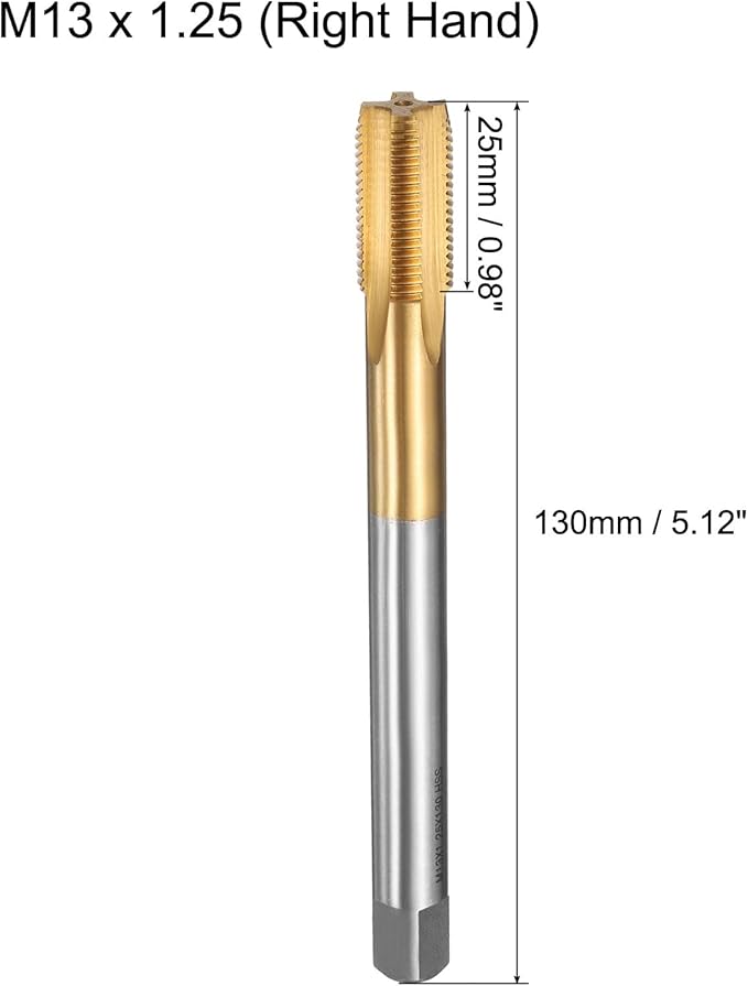 uxcell Metric Thread Tap M13 x 1.25 H2 130mm Straight Flute Screw Thread Milling Machine Taps Threading Tapping Repair Tool