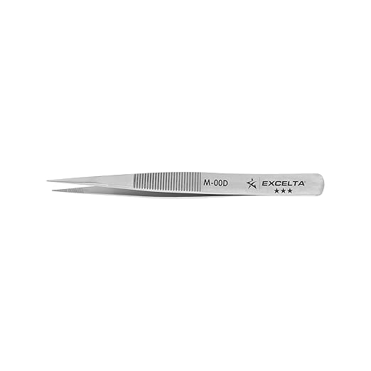Excelta Mini Straight Medium Point Tweezers, Carbon Stainless Steel, Serrated Tips & Handles for Superior Gripping, Ideal for General Purpose Use, 3.38" Length, Professional