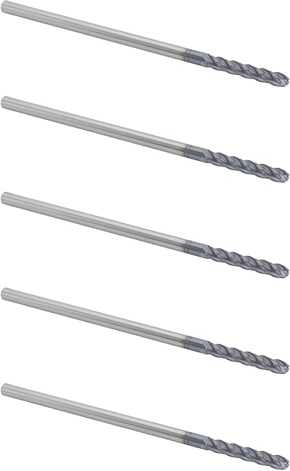 CME 5 pcs Micrograin Carbide End Mills, Ball Nose, TiAlN Coated, 1/4" Mill Diameter, 1 1/2" Length of Cut, 6" Overall Length, 4 Flute, Center Cutting