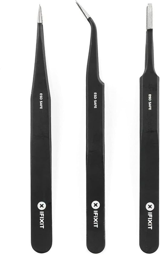 iFixit Precision Tweezers Set - Extra Fine, Angled, Blunt Tips for Electronics, Hobby, Industrial, Professional, Craft