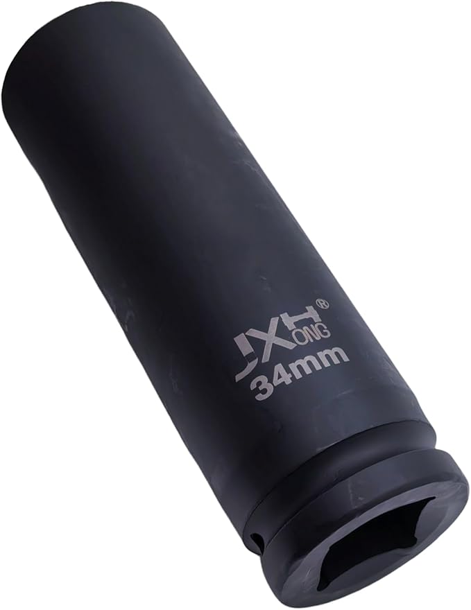 1-Inch Drive Metric Extra Deep Impact Socket, Heavy-Duty,6-Point, 6.3-Inch Long, Heat-Treated Cr-V Steel (34mm)