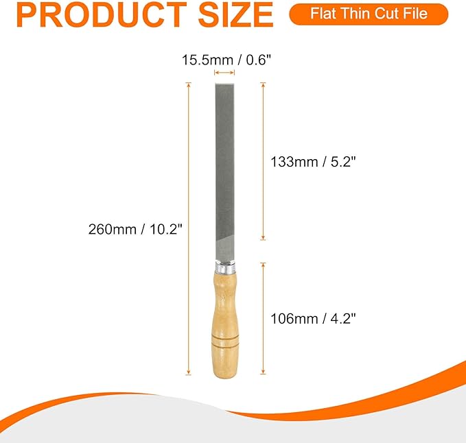 HARFINGTON Flat Thin Cut File 6" Double Cut Teeth High Carbon Steel Hand Rasp File with Wood Handle for Metal Wood Deburring Removing