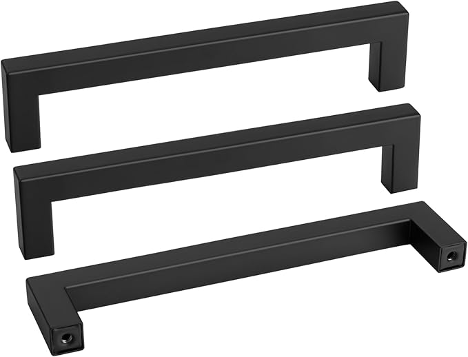Goldenwarm 45 Pack 7-1/2 Inch Black Cabinet Handles Matte Black Drawer Pulls Stainless Steel Cabinets Hardware Square Bar Modern for Kitchen Bathroom Cupboard