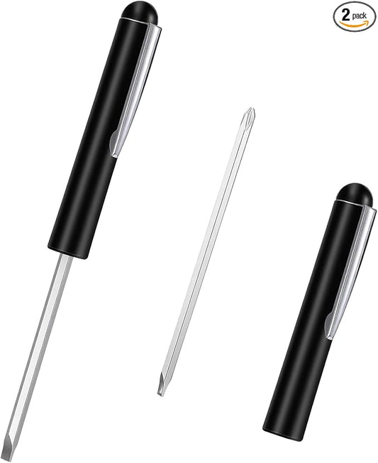 2 PCS Mini Pocket Screwdriver with Magnetic Slotted Tips Reversible Double Ended Bit - Phillips and Flat Head