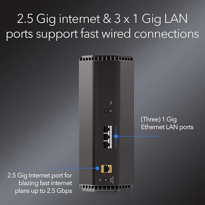NETGEAR Nighthawk Dual-Band WiFi 7 Router (RS150) - Router Only, BE5000 Wireless Speed (up to 5.0 Gbps) - Covers up to 2,250 sq. ft., 80 Devices - 2.5 Gig Internet Port ??Free Expert Help