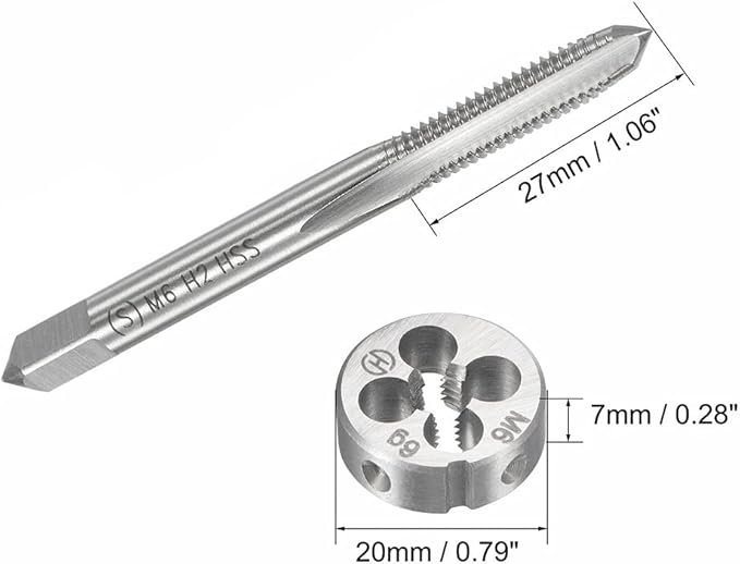 Mactoom M6mm x 1 HSS Metric Tap and Die Set Right Hand Thread,Tapping DIY Tool 3pcs (M6 x 1mm)
