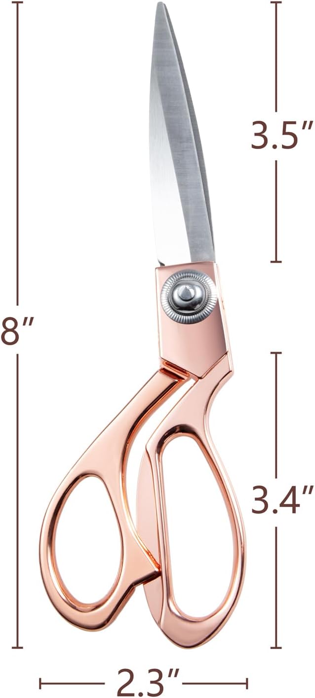 Rose Gold 8" Sharp Tailor Scissors Leather Fabric Scissors Stainless Steel Professional Heavy Duty Clothing Dressmaking Shears Tailor Sewing Fabric Craft Cutting