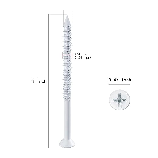WenSilon(100 PCS) 1/4" x4 White Concrete Screw Anchor White Flat Head for Anchoring to Masonry, Block or Brick Stucco