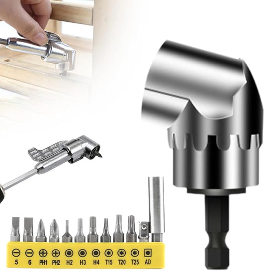 105 Degree Right Angle Drill Bit Holder, 2025 New Corner Tool Screw Hub with Multi-function Bend Screwdriver Bit, Angle Extension Bit Kit with 12 Screwdriver Bits for Household Work (Short)