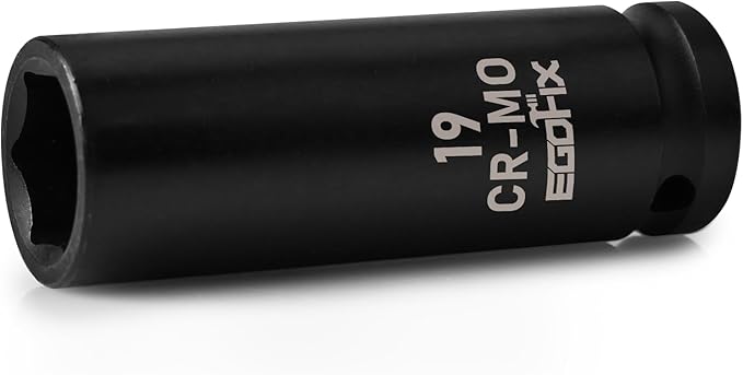 1/2" Drive Deep Impact Socket, 19mm Socket, CR-MO, Metric, 6 Point
