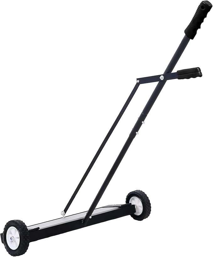 24'' Rolling Magnetic Sweeper with Wheels, Magnetic Broom Havy Duty Push-Type with Release Magnet Sweeper up to 100 lbs for Home, Yard, Lawn, Garden