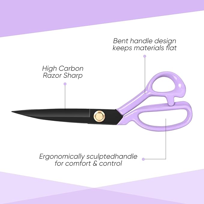 Professional Tailor Scissors Heavy Duty - Multi-Purpose Sewing Fabric Scissors for Leather Cutting Industrial Sharp Shears Home Office Arts, and Crafts (10 Inch) Purple