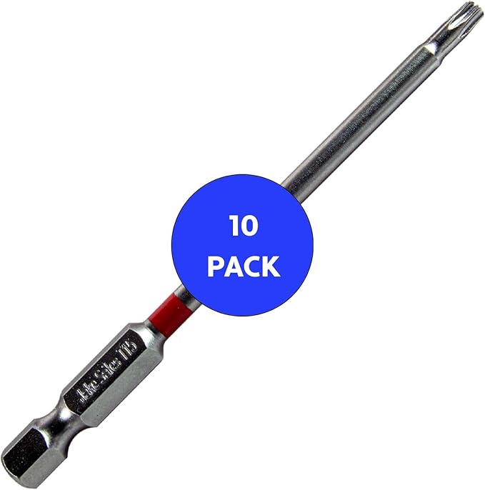 T15 x 3-1/2" Color-Coded Torx/Star Driver Bit with Quick-Change Shank - Precision Fit for T-15 Screws and Fasteners, 10-Pack