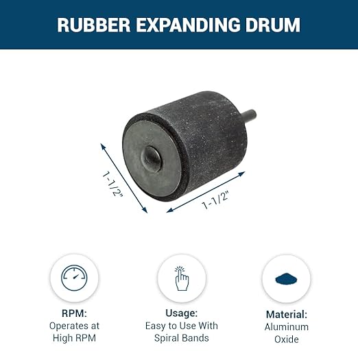 Benchmark Abrasives 1-1/2" x 1-1/2" Rubber Expanding Drum Sander with 1/4" Mandrel, Spiral Bands Rotary Sander Attachment for Drill & Die Grinder, Metal Polishing Sanding - Sanders for Woodworking