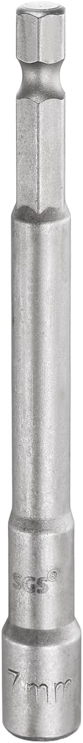 HARFINGTON Nut Driver Drill Bit 7mm Metric Socket 1/4" Hex Shank 3.94" (100mm) Long Magnetic 6-Point Sockets Quick Change CR-V Steel Bolt Setters for Power Drill Drivers