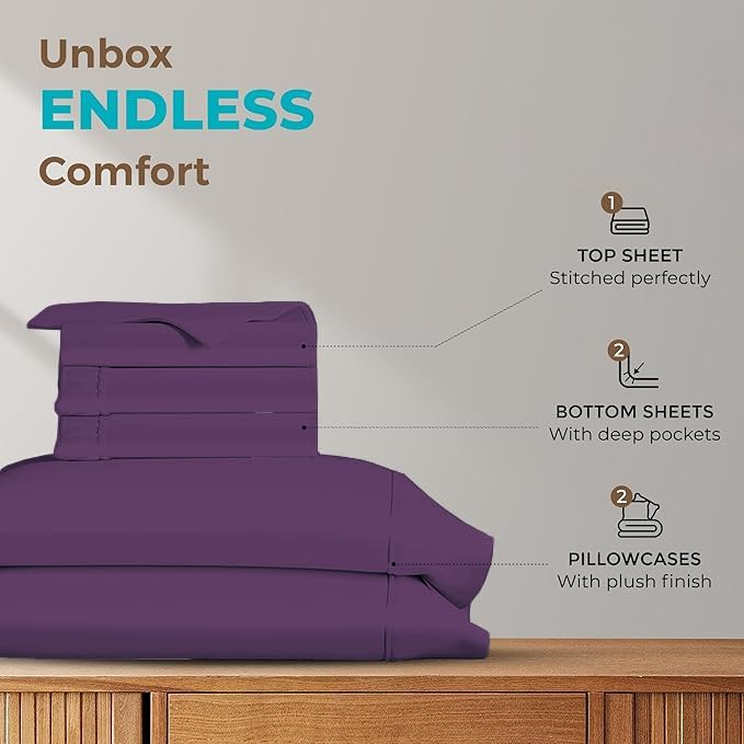 Split California King Sheets for Adjustable Beds 5-Piece Split California King Sheet Set, 800 Thread Count 100% Egyptian Cotton,18" Deep Pocket Adjustable Bed Sheets, Plum Solid