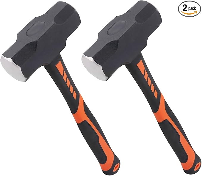 2 Packs 4lb Sledgehammer with 13 Inch long Fiberglass Handle, Drilling/Crack Hammer, No-Slip Rubber Grip, and Forged Steel Construction,(4-Pound Sledge), by GENHAKON