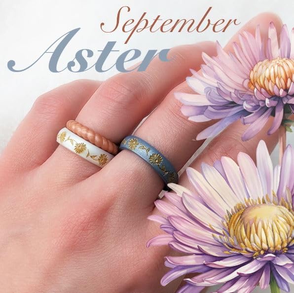 Knot Theory Birth Flower Silicone Ring for Women - 4mm Comfort Fit Wedding Band Engagement Ring