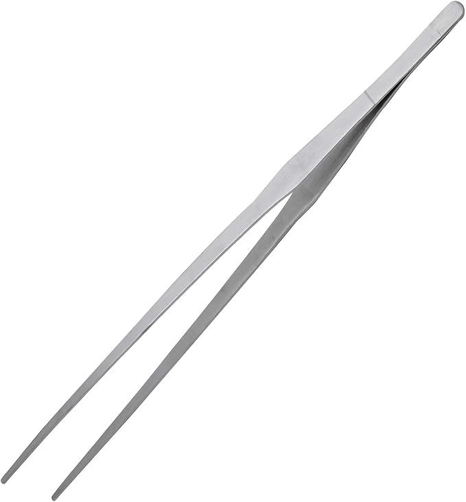 15 Inch Stainless Steel Tweezers, Non-Slip Long Straight Tweezers Tongs Tool with Precision Serrated Tips for Aquarium, Garden, Kitchen