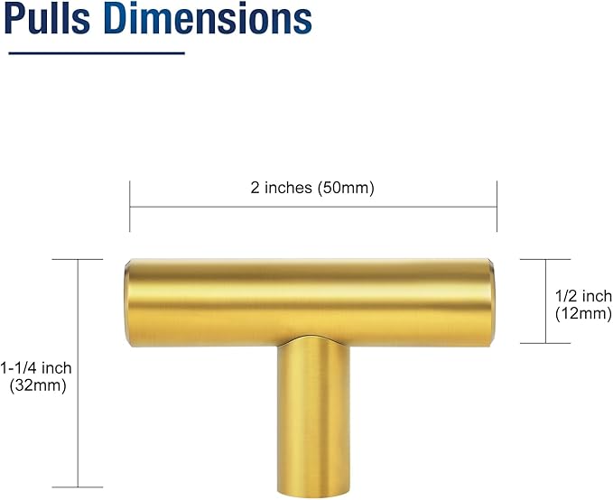 JOY DECOR 5 Pack 2 Inch Cabinet Pulls Kitchen Cabinet Handles with Single Hole Brushed Brass Cabinet Hardware Stainless Steel Kitchen Drawer Pulls for Cabinets Cupboard,Wardrobe