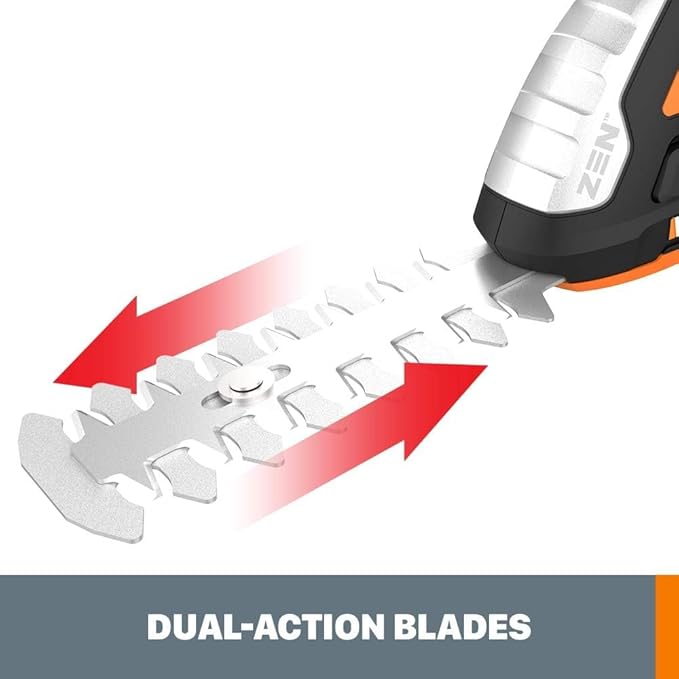 WORX WG801 20V 2 in 1 Cordless Hedge Trimmer, 4" Grass Shear & 8" Shrub Trimmer with 2 Blades, Battery & Charger Included