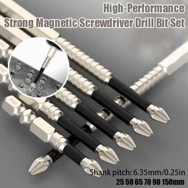 High Magnetic Screwdriver Drill Bit Set, Upgrade K5 Impact Driver Bit Set, Anti Slip Magnetic Screwdriver Bits, 25 50 65 70 90 150mm (2 Set)
