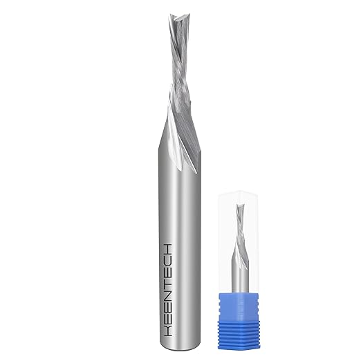 KEENTECH 1/4" Shank Downcut 2 Flute Flat Tip Sprial Router Bit for CNC Router Machine, 1/8" Cutting Diameter, 1/2" Cutting Depth, for Wood Cutting, Custom Furniture, Slot Mortise, Engraving, Carving