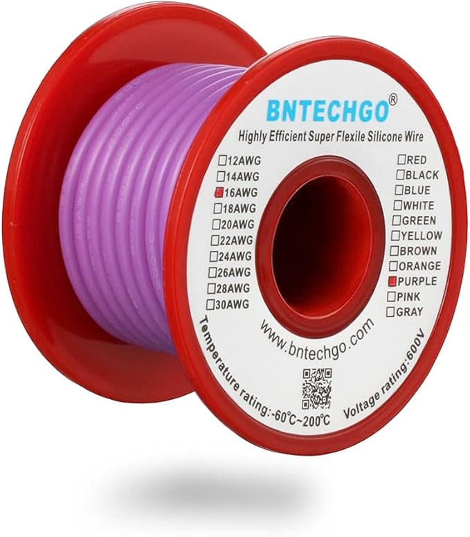 BNTECHGO 16 Gauge Silicone Wire Spool 25 ft Purple Flexible 16 AWG Stranded Tinned Copper Wire