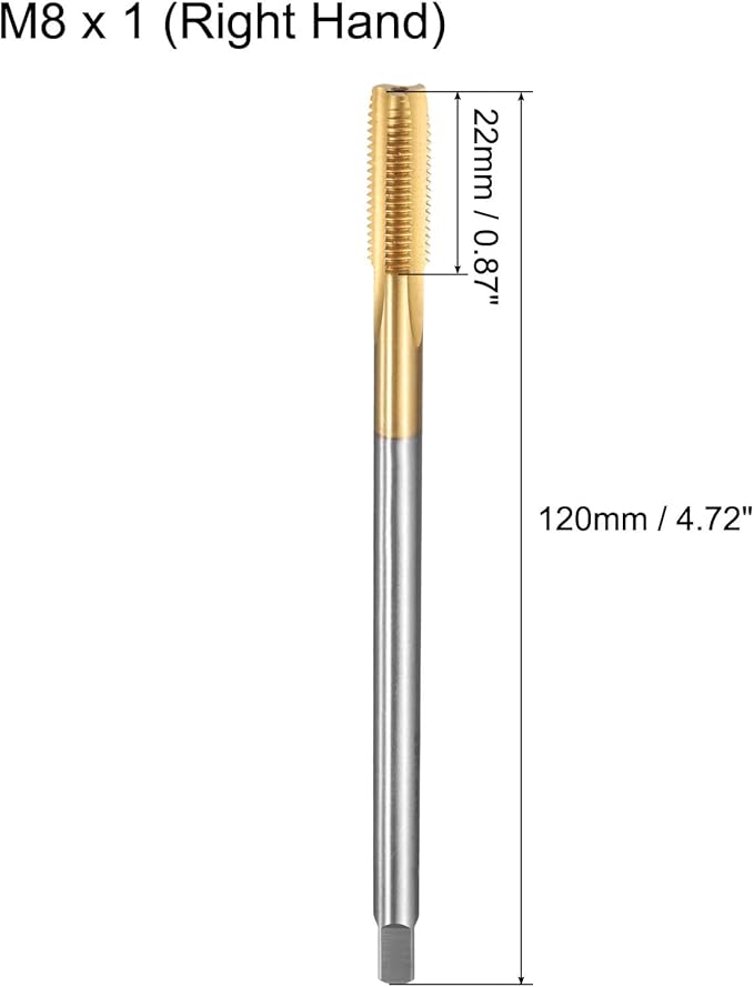 uxcell Metric Thread Tap M8 x 1 H2 120mm Straight Flute Screw Thread Milling Machine Taps Threading Tapping Repair Tool
