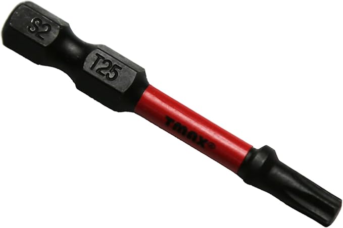 25 pc T25 Torx Star 6 Point T-25 Black High Torque Impact Screwdriver Insert Bits Set S2 Steel Torsion Resistant, 2 Inch Long, 1/4 Inch Hex Shank with Quick Release Slot