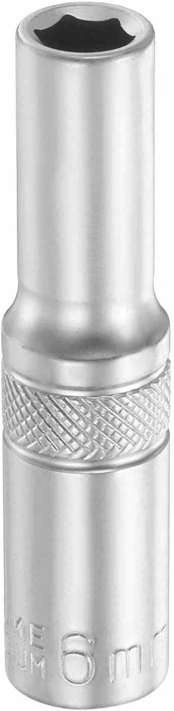 HARFINGTON 6 Points Deep Socket 1/4" Drive 6mm Deep Metric CR-V Steel Polished Nickel Plating Flip Sleeve 50mm / 2" Extra Long Socket Tool for Home Auto Nuts Bolts Repair