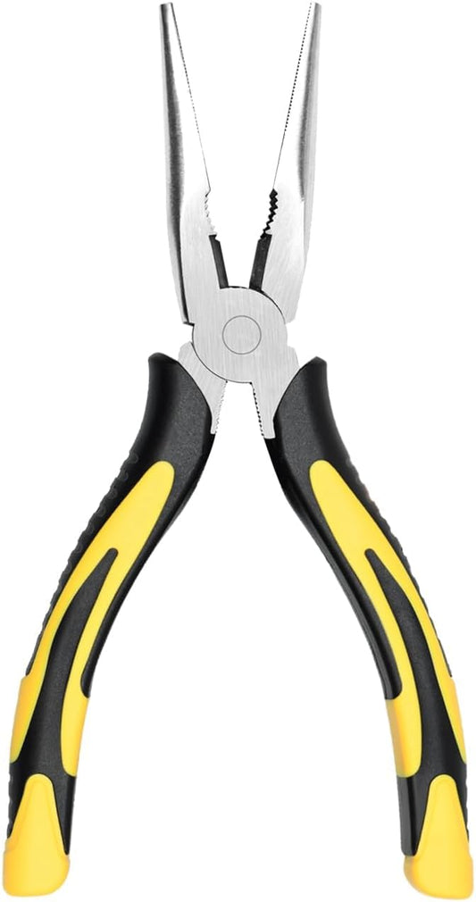 Premium Long Needle Nose Pliers-8?쇺? Paper Clamp Precision, High Carbon Steel, Soft Grip with Wire Cutter, Long Nose Cutting Pliers for Home, Fishing, Jewelry, Crafts,1pcs