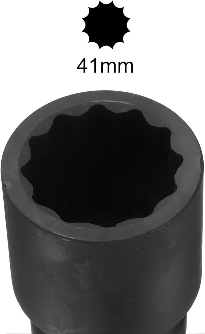 uxcell 1" Drive 41mm 12-Point Impact Socket, CR-MO Steel 80mm Length, Standard Metric Sizes