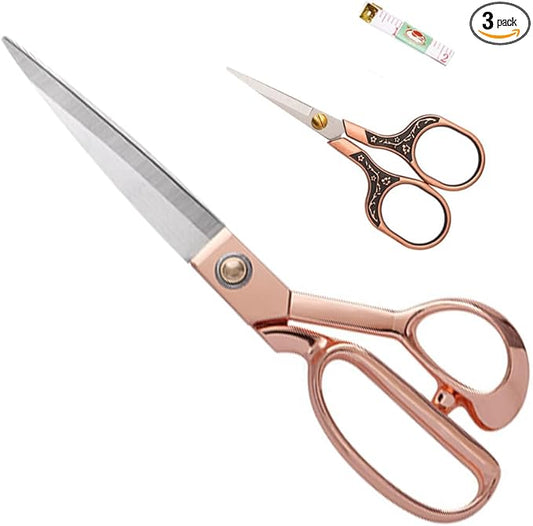 Heavy Duty Tailor Shears Set, Dressmaking Scissors Fabric Scissors Stainless Steel Sharp Shears & Soft-Grip Handle for Cutting Fabric, Clothes, Leather, Denim, Altering, Sewing (Rose Gold)
