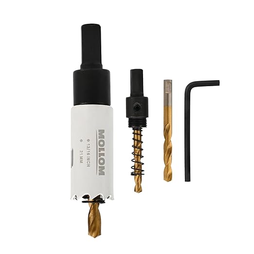 Mollom (21mm | 13/16") HSS M42 with 8% Cobalt BI-Metal Hole Saw with 2 Pilot Drill Bits & Arbor Smooth Cutting for PVC,Drywall,Wood,Plastic,Gypsum Board,Rubber