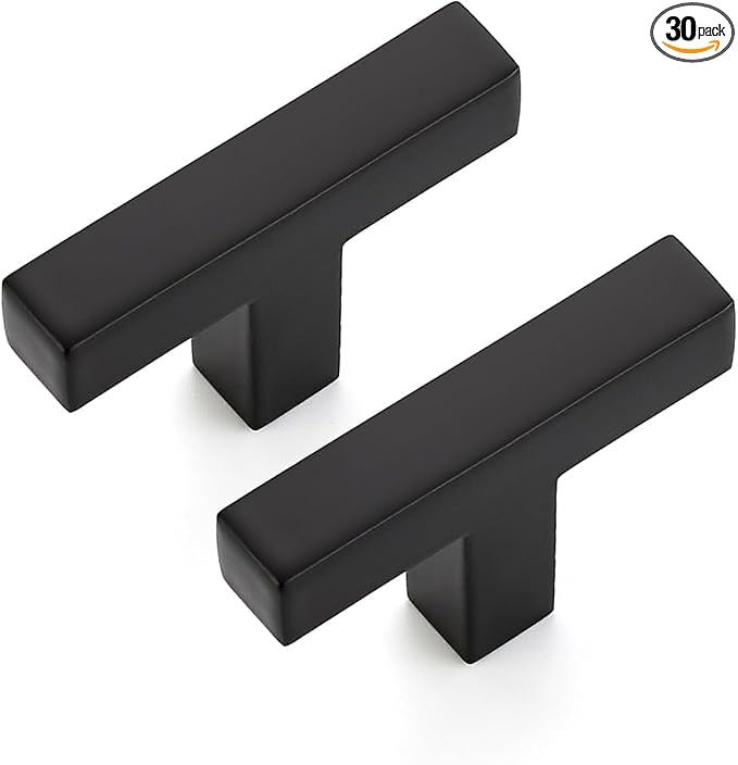 Ravinte 30 Pack Black Square Bar Drawer Handles with Matte Black Finish, Kitchen Cabinet Hardware