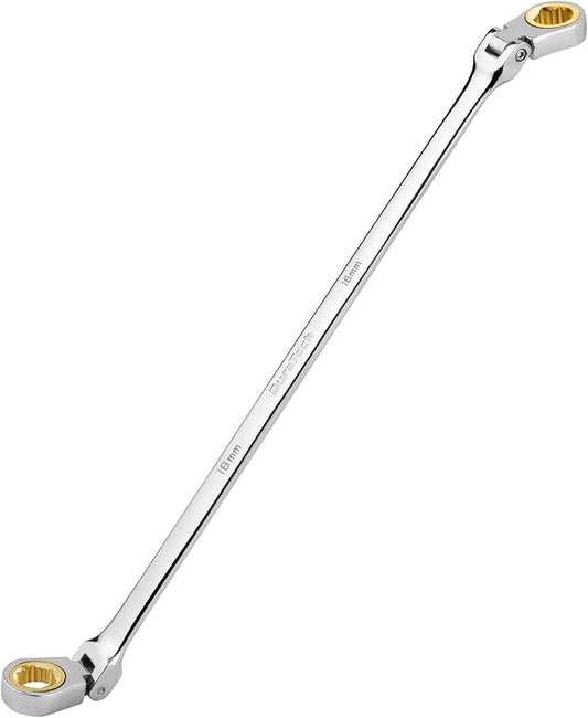 DURATECH 16 * 18 mm Extra Long Anti-Slip Flex-Head Ratcheting Wrench, Metric, CR-V Steel