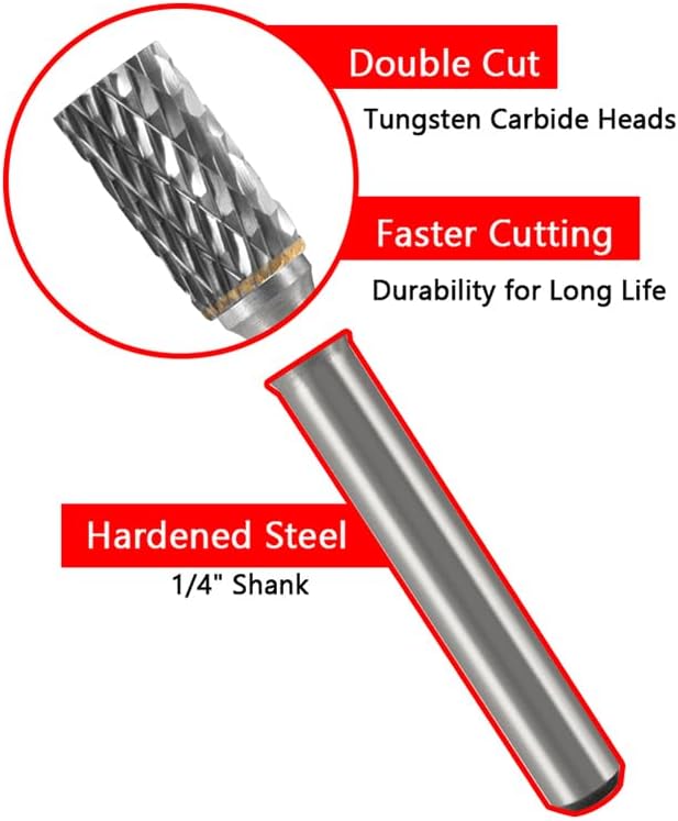 Carbide Burr Set 1/4" Shank 10PC Tungsten Double Cut Carbide Rotary Burr Set for Metal and Wood Carving, Grinding, Polishing, Engraving, Drilling in Wooden Case.