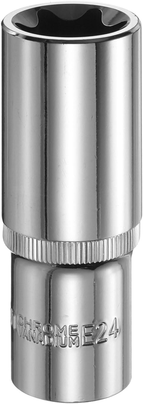 HARFINGTON E-Torx Socket 1/2" Drive E24 Star Female Socket 3.1" Length External Torx Deep Sleeve Chrome Plating 6 Point Spline Sleeve for Auto Repairs Home Maintenance