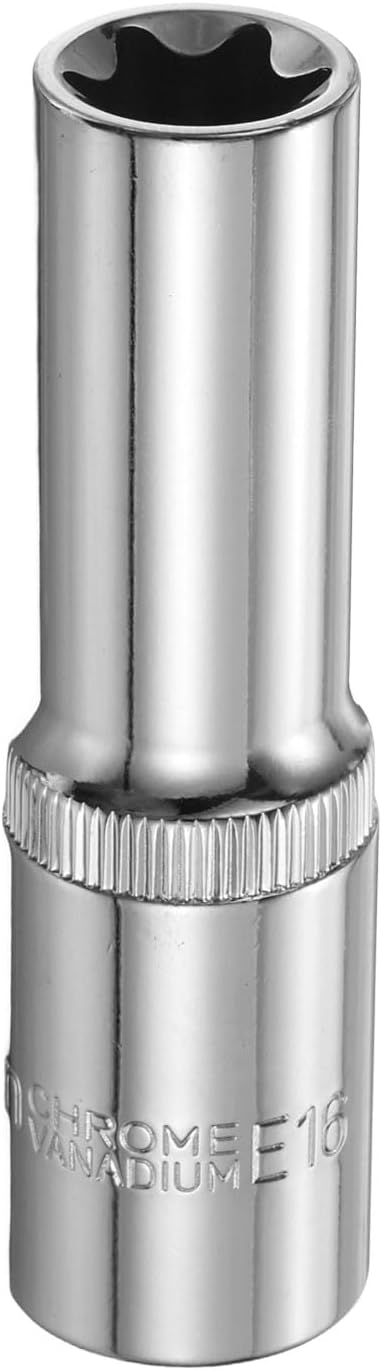 HARFINGTON E-Torx Socket 1/2" Drive E16 Star Female Socket 3.1" Length External Torx Deep Sleeve Chrome Plating 6 Point Spline Sleeve for Auto Repairs Home Maintenance