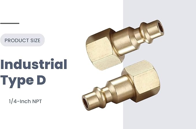 Air Hose Fittings And Quick Connect Air Fittings, 1/4 Inch NPT Brass Female Air Coupler Plug (20 Piece) Industrial Type D, Air Compressor Fittings