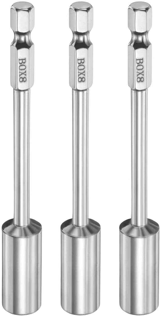 HARFINGTON 3pcs Nut Driver Drill Bit 8mm Metric Socket 1/4" Hex Shank 3.94" (100mm) Long 6-Point Socket Quick Change CR-V Steel Bolt Setters for Power Drill Driver
